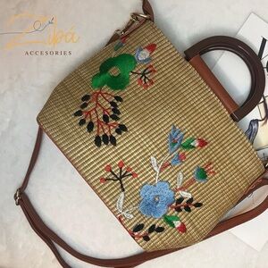 Floral Embroidered Tan Bag
